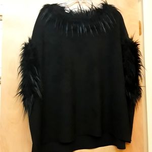 Love Tokken Black Suede Fur Poncho Top XXS